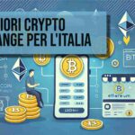 Un disegno che rappresenta dei trader vicini a delle monete con simboli di ETH e BTC e uno smartphone al centro